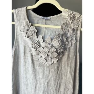 Foral & Pearl Italian Linen Dress Women Size Small Country Cottage Coquette